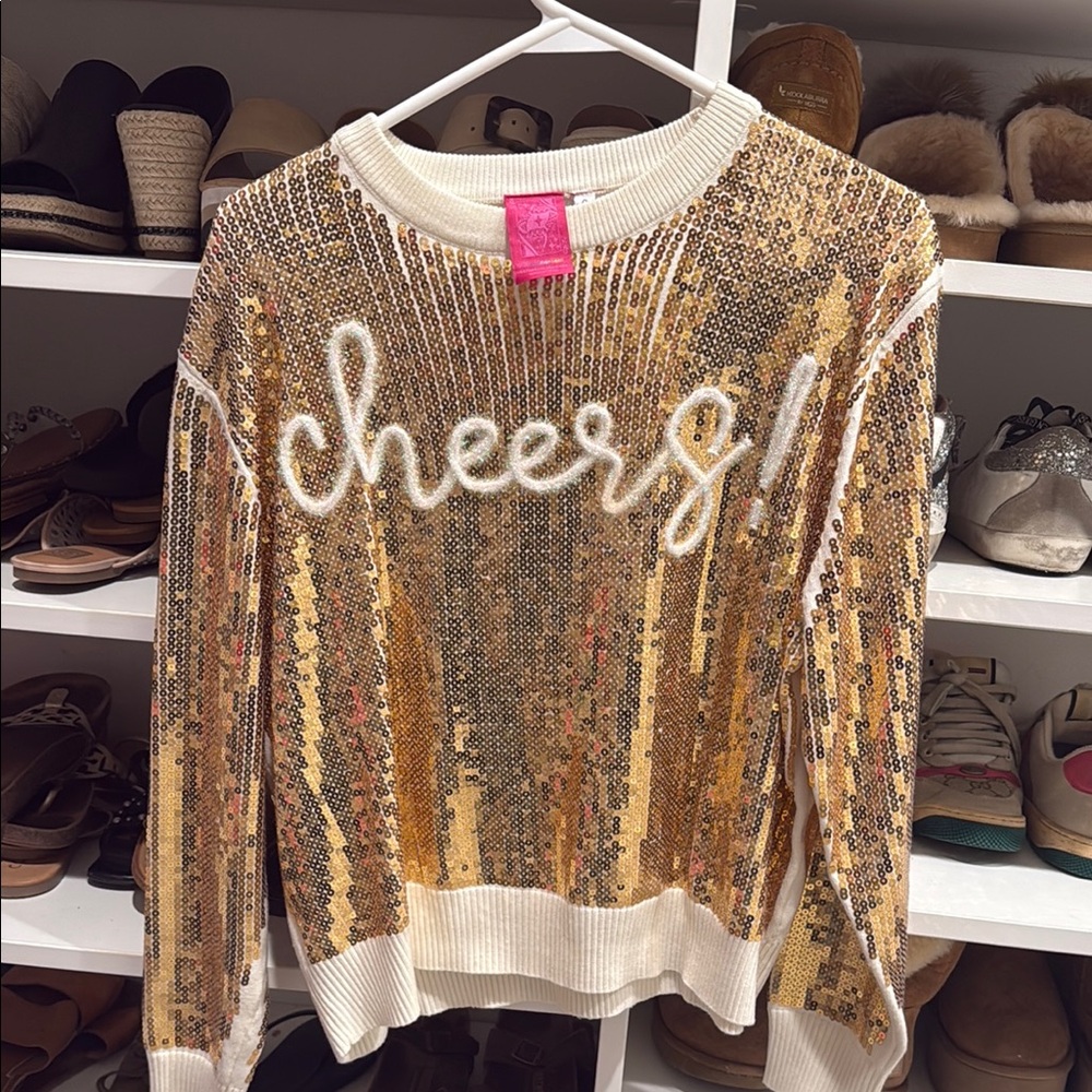 QUEEN OF SPARKLES Gold and White 'Cheers!' Sweater